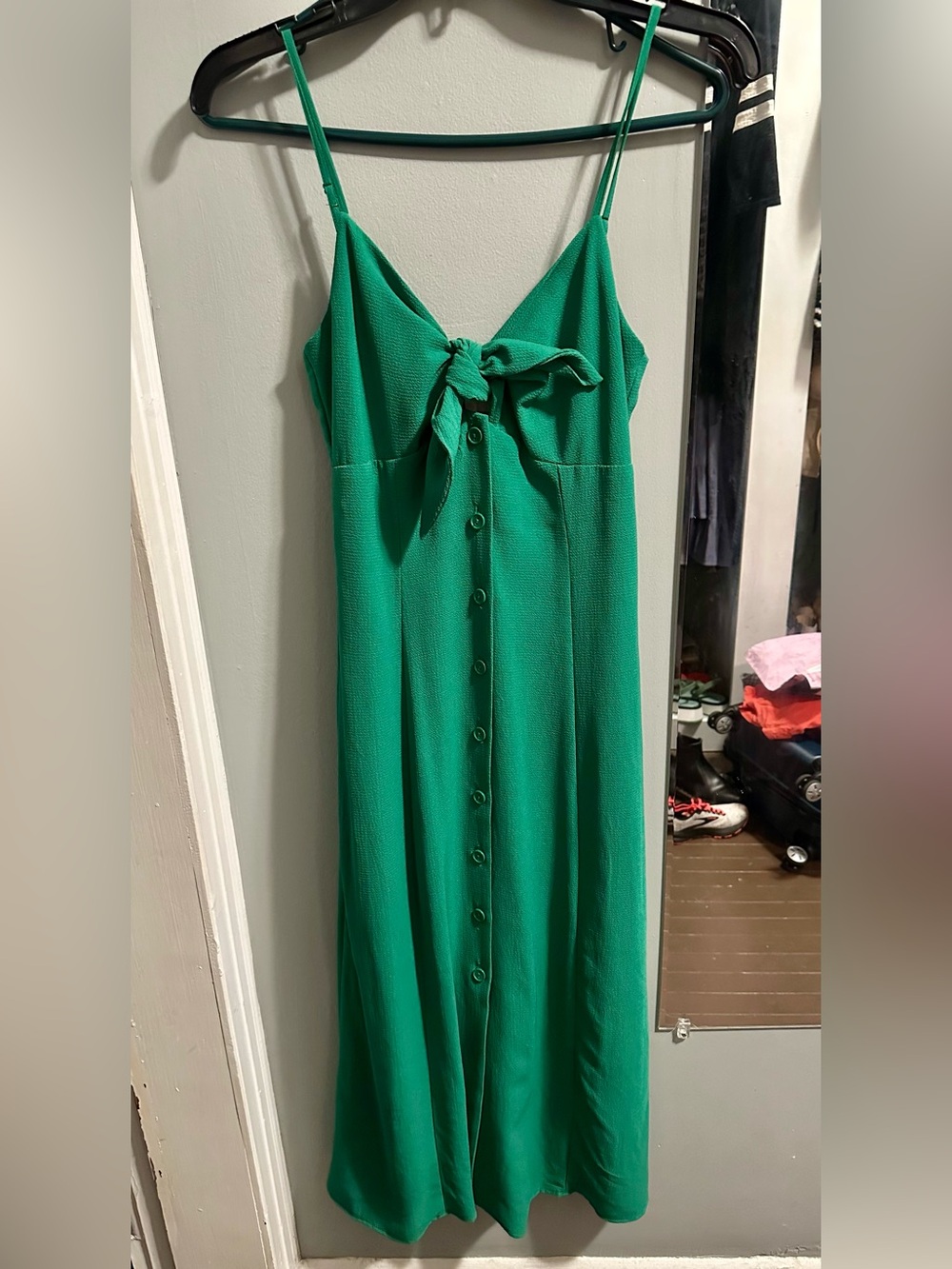 B Darlin Emerald Green Button-Front Tie-Detail Maxi Dress